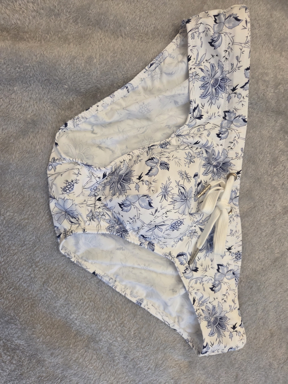 Blue Floral Bikini Bottoms with Drawstring